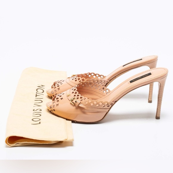 LOUIS VUITTON-Classy Monogram Peachy Pink Leather Heels EU 39.5 (US Size 9.5) - Picture 9 of 9